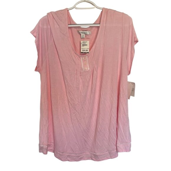 Ellen Tracy NWT Pink Short Sleeve Tunic Top Button Accents Eyelet Detail Sz 2X - Picture 1 of 8